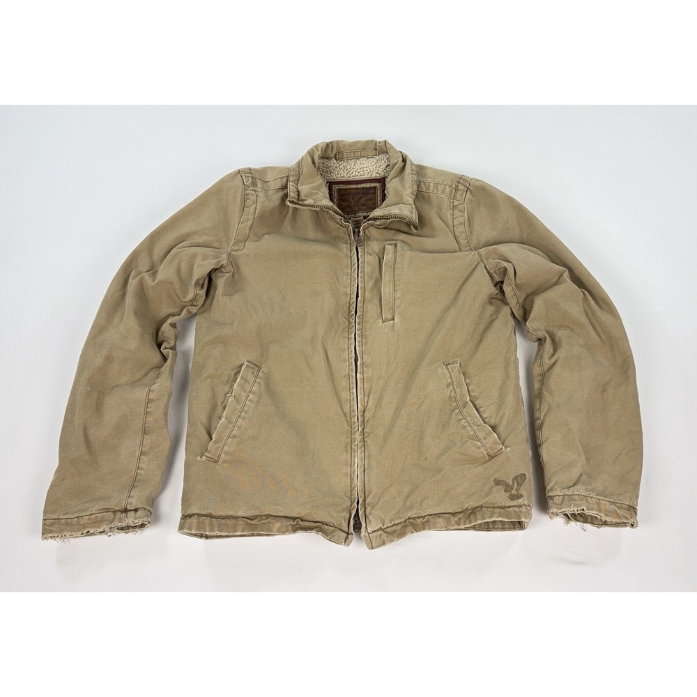 American Eagle Outfitters Canvas Sherpa Lined Utility Jacket Tan Men's Small
